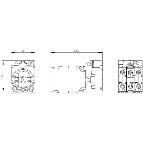 3SU1501-1AG20-1LA0 Siemens Halter für 3 Module, 1S+1Ö, 1S+1Ö, LED-Modul, rot, A Produktbild Additional View 3 L