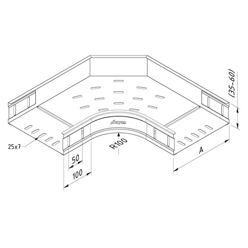 13379 Trayco CT60 B90 200 SS Kabelrinne Bogen   Cable Tray Bend Produktbild Front View L