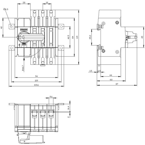3KD1632-2ME10-0 Siemens Lasttrennschalter 16A, Baugr. 1, 3-poli Produktbild Additional View 3 L