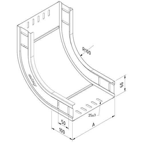 10482 Trayco CT60 RB90 300 DG Kabelrinne Steigestück   Cable Tray Rising Bend Produktbild Front View L