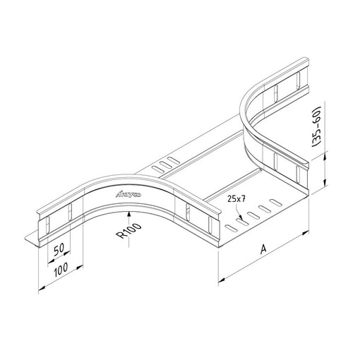 13389 Trayco CT60 BR 200 SS Kabelrinne Abzweigstück   Cable Tray Branch Produktbild Front View L