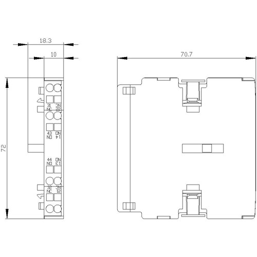 3RH1921-2DA11 Siemens Hilfsschalterblock 1S+1Ö, DIN EN50012, seitlich, 10mm für  Produktbild Additional View 2 L