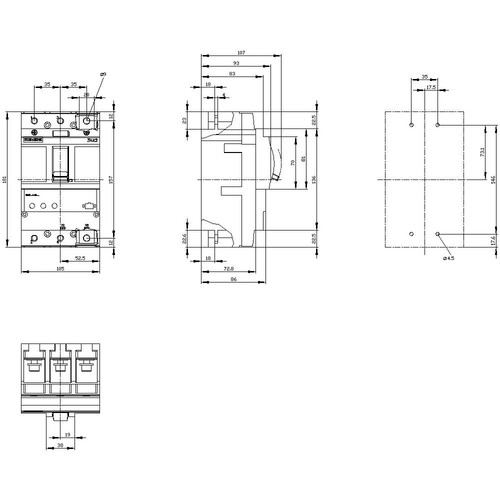 3VA2225-5HL32-0AA0 Siemens MCCB_IEC_BG250_250A_3P_55KA_ETU3_LI Produktbild Additional View 2 L