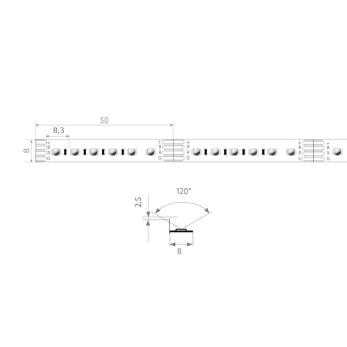 170868 Bilton BILTONRGB 600 LED strip 24VDC 14,4W/m IP00 470 625nm COLOR 5m Produktbild Additional View 1 L