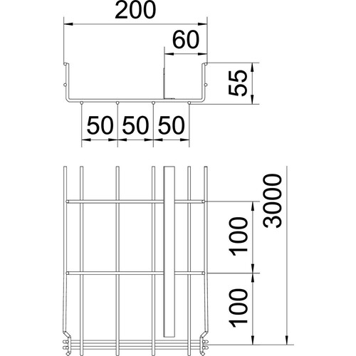 6006455 Obo GRM T 55 200 G Gitterrinne GRM mit 1 Trennsteg 55x200x3000 Stahl g Produktbild Additional View 1 L