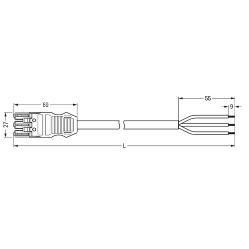 771-9993/106-305 Wago Anschlussleitung Buchse   offenes Leitungsende 3 polig,  Produktbild Additional View 1 L