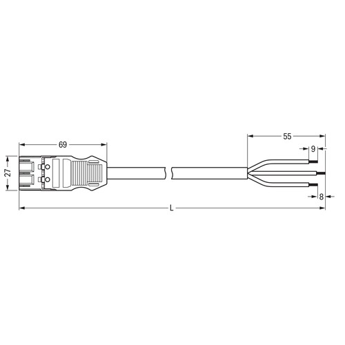 771-9993/206-801 Wago Anschlussleitung Stecker   offenes Leitungsende 3 polig, Produktbild Additional View 1 L