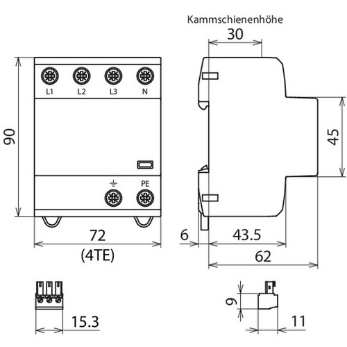 941316 Dehn Anwendungsopt. Kombiableiter DEHNshield B Typ1+2 f.dreiphasige TT un Produktbild Additional View 2 L