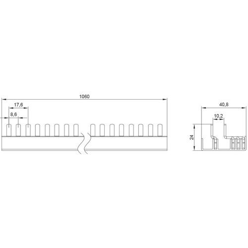 5ST3773-0 Siemens Stiftschiene 1p+N/3p+N für FI/LS 1TE 5SV1/5SV6/5SY6 Produktbild Additional View 1 L