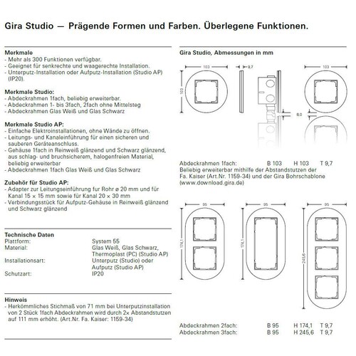 0211130 Gira Abdeckrahmen 1f Gira Studio G Weiß Produktbild Additional View 1 L