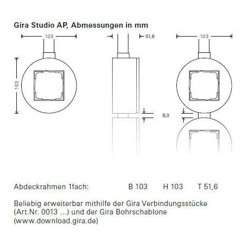 0061053 Gira AP Gehäuse 1f Gira Studio Reinweiß Produktbild Additional View 1 L