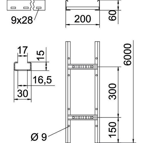 6207252 Obo LCIS 620 6 A2 Kabelleiter Sprosse gelocht, geschweißt 60x200x6000 Produktbild Additional View 1 L