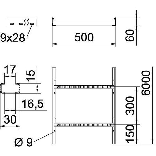 6209636 Obo LCIS 650 6 FS Kabelleiter Sprosse gelocht, geschweißt 60x500x6000 Produktbild Additional View 1 L