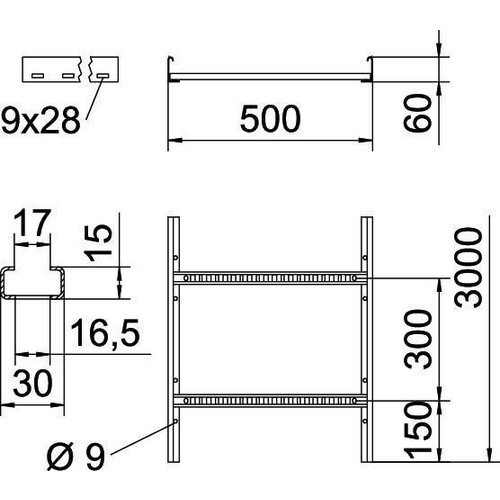 6209727 Obo LCIS 650 3 FT Kabelleiter Sprosse gelocht, geschweißt 60x500x3000 Produktbild Additional View 1 L