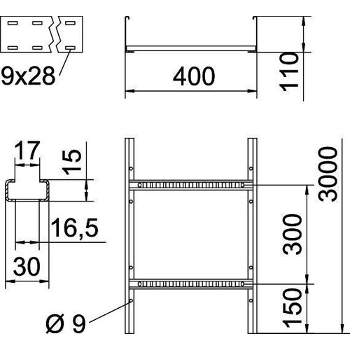 6209824 Obo LCIS 1140 6 FT Kabelleiter Sprosse gelocht, geschweißt 110x400x600 Produktbild Additional View 1 L