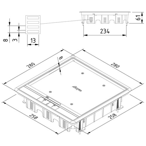 15964 Trayco FS HC8 CE SQ 260 RF PA7011 Klappd. quadr. Doppelboden Produktbild Additional View 2 L