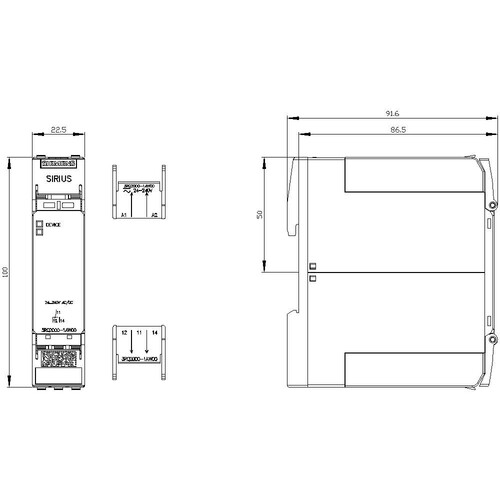 3RQ2000-1AW00 Siemens Koppelrelais im Industriegehäuse, 1W, AC/DC 24 240V, Sc Produktbild Additional View 2 L