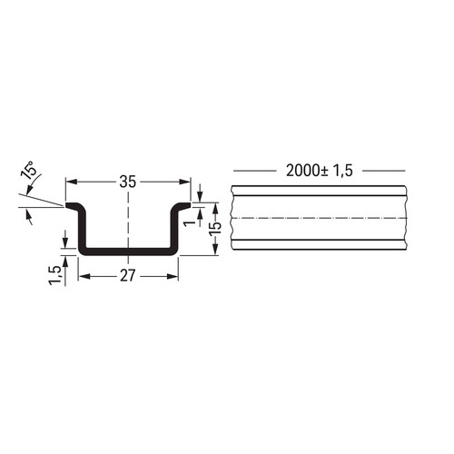 210-114 Wago Stahltragschiene 35 x 15 mm 1,5 mm dick Produktbild Additional View 1 L