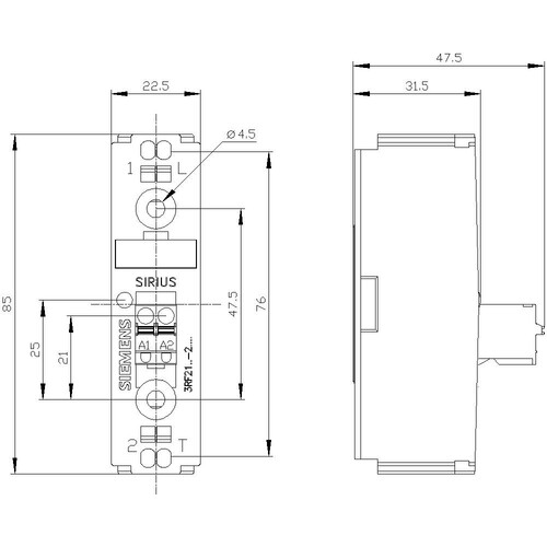 3RF2120-2AA04 Siemens Halbleiterrelais 3RF2, 1 phasig, B=22,5mm, 20A 48 460V/2 Produktbild Additional View 2 L