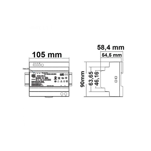 114352 Isoled LED HUTSCHIENEN-TRAFO MW HDR-150-24, 21.6~29V/DC, 0-150W Produktbild Additional View 1 L