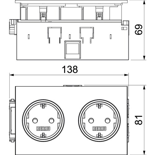 6121014 Rehau BRK 2STD rws Steckdose SIGNA IN 2 fach RAL9010 140x82x71  rein Produktbild Additional View 1 L