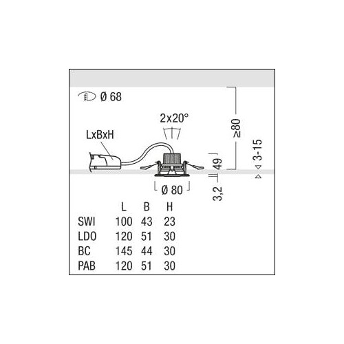 60300022 Zumtobel MICROS2 R68 800-930 SW WFL-DBK Deckeneinbauspot 68mm Produktbild Additional View 1 L