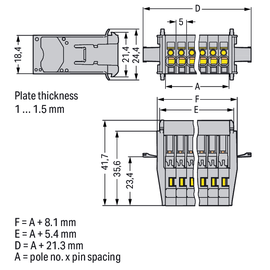 769-612/005-000 Wago 1-Leiter- Stiftleiste,CAGE CLAMP®,4 mm²,grau Produktbild front M