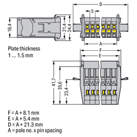 769-615/005-000 Wago 1-Leiter- Stiftleiste,CAGE CLAMP®,4 mm²,grau Produktbild front M
