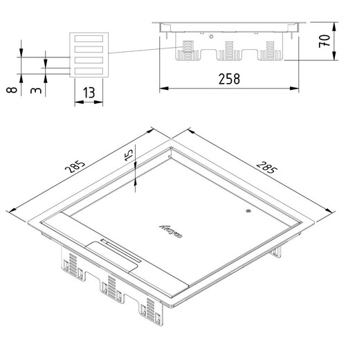 15957 Trayco FS HC15 CE SQ 260 SS304 Klappd. quadr. Teppichrand B=258mm, L=2 Produktbild Front View L