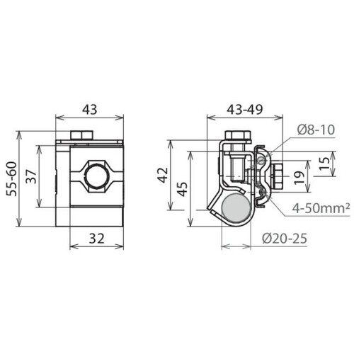 540121 Dehn AK 8.10 AQ4 50 TE20 25 V4A Anschlussklemme NIRO (V4A) f. Tiefenerd Produktbild Additional View 1 L