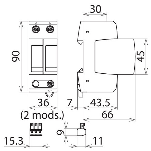 908208 DEHN DG MU CGD 240 3W+G R Überspannungsableiter Typ 2 DEHNguard M Produktbild Additional View 3 L