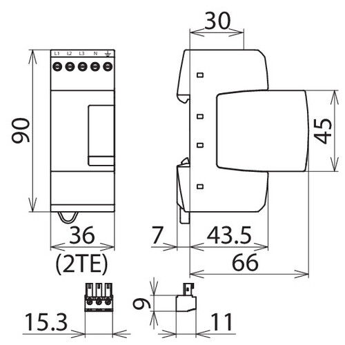 953406 Dehn DR M 4P 255 SN1872 FM Überspannungsableiter Typ 3 DEHNrail M  Produktbild Additional View 3 L