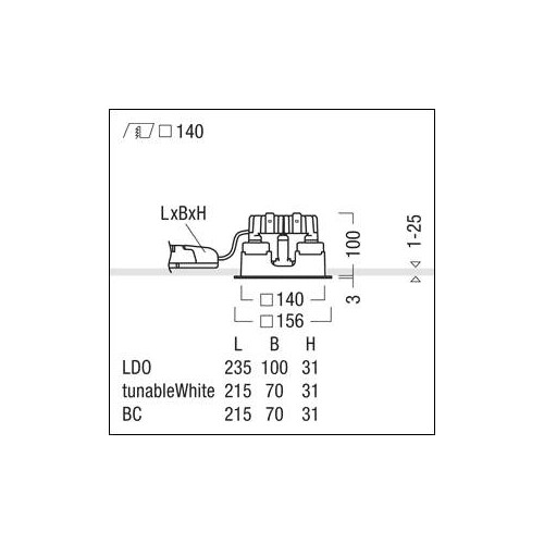 60818180 Zumtobel P INF Q140H LED1000 930 LDO SM WH LED Decken-Einbauleuchte Produktbild Additional View 1 L