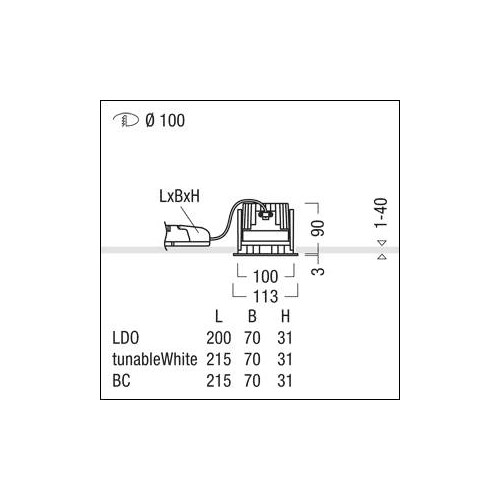 60818005 Zumtobel P INF R100WW LED1300 930 LDO AL WH LED Decken-Einbauleuchte Produktbild Additional View 1 L