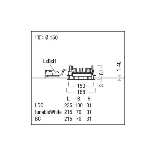 60818066 Zumtobel P INF R150L LED1800 930 LDO FAL WH LED Decken-Einbauleuchte Produktbild Additional View 1 L