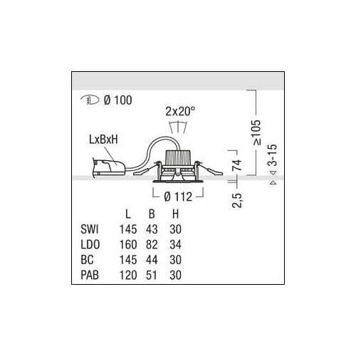 60818953 Zumtobel MICROS2 R100 1700 927 LDO WFL DBK BK LED-Deckeneinbauleuchte Produktbild Additional View 1 L