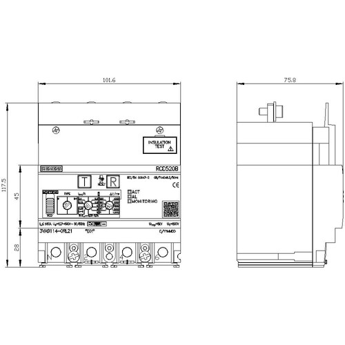 3VA91140RL21 Siemens Differenzstrom Schutzgerät RCD520B Basic RCD TYP B/B+ Produktbild Additional View 2 L