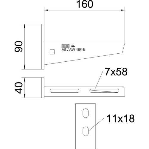 6420912 Obo AW 15 16 FT 2L Wand  und Stielausleger mit 2 Befestigungslöchern Produktbild Additional View 1 L