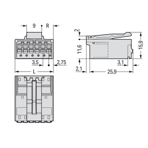 2091-1528/002-000 Wago 1 Leiter Stiftleiste Entriegelungshebel 1,5 mm²  Produktbild Additional View 1 L