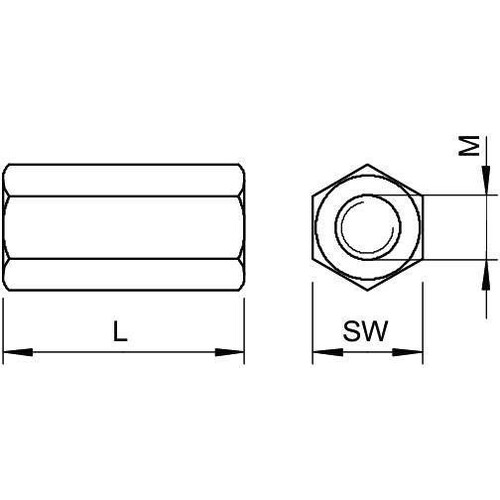 6410162 Obo CSTR M10 A2 Verbindungsmuffe für Gewindestange M10x30mm Edelstahl, r Produktbild Additional View 1 L