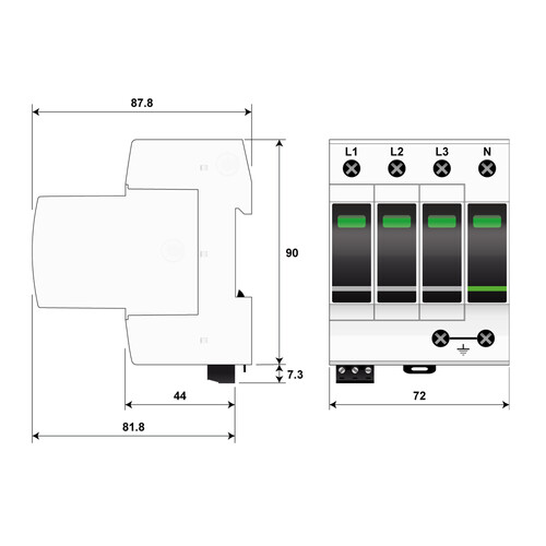 821730244 Citel DAC1-13VGS-31-275 4Polig Überspannungsableiter TYP 1+2+3 3+N Produktbild Additional View 2 L