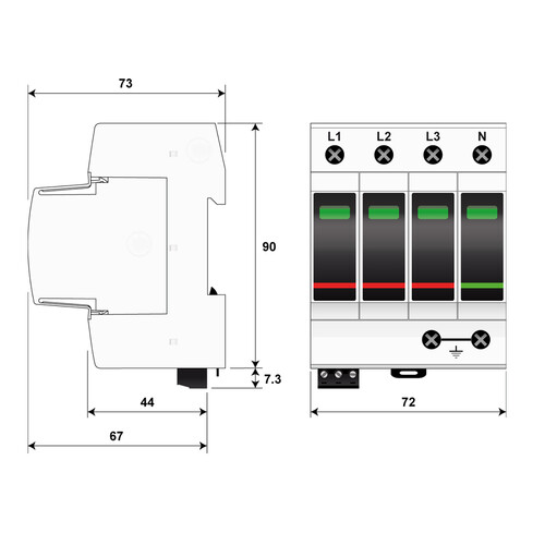 821130244 Citel DAC50VGS-31-275 4Polig Überspannungsableiter TYP 2+3 3+N Produktbild Additional View 2 L