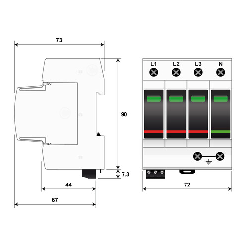 821110244 Citel DAC50S-31-275 TYP 2 Überspannungsableiter 4-Polig 3+N Produktbild Additional View 2 L