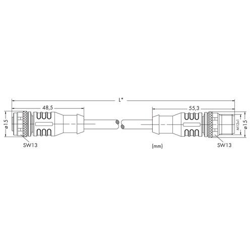 756-1105/060-020 Wago PROFIBUS Leitung, M12B Buchse, axial, M12B Stecker, axial Produktbild Additional View 1 L