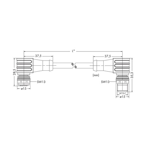 756-1106/060-040 Wago PROFIBUS Leitung, M12B Buchse, winklig, M12B Stecker, win Produktbild Additional View 1 L