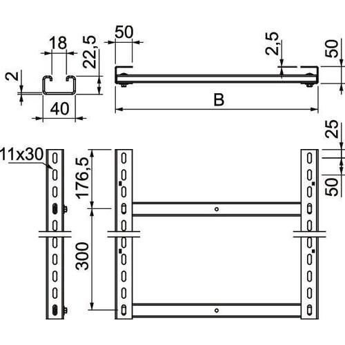 6010024 Obo SLM50C40F 60 FT Steigeleiter Sprossenabstand 300mm 600x3000mm Stahl  Produktbild Additional View 1 L