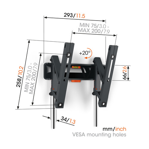 TVM 3215 Vogels TV-Wandhalterung 19-43" neigbar 200x200 max.15kg schwarz Produktbild Additional View 1 L