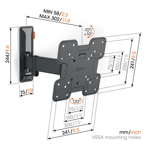 TVM 3225 Vogels TV-Wandhalterung 19-43" schwenk-neigbar 200x200 max.15kg schwarz Produktbild Additional View 1 L