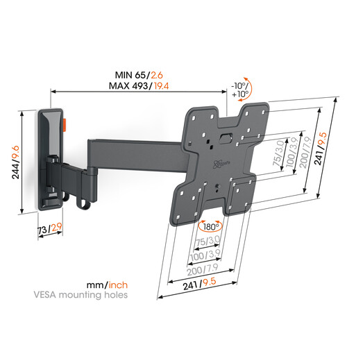 TVM 3245 Vogels TV-Wandhalterung 19-43" schwenk-neigbar 200x200 max.15kg schwarz Produktbild Additional View 1 L