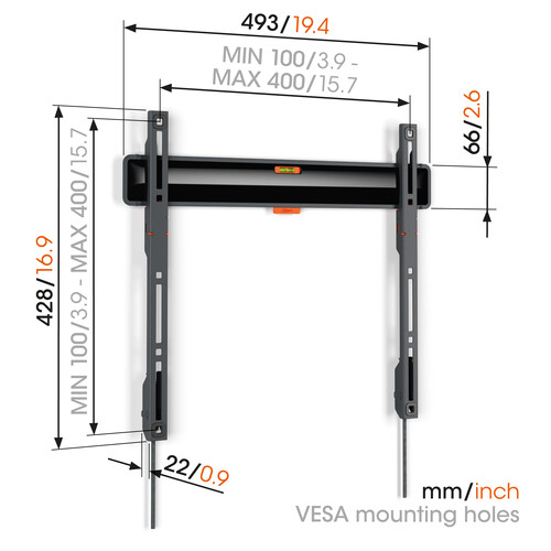 TVM 3405 Vogels TV-Wandhalterung 32-77" fix 400x400 max.50kg schwarz Produktbild Additional View 1 L